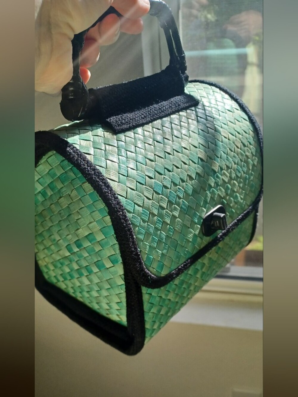 Green Natural Woven Top Handle Bag - Picture 1 of 3